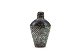 A Japanese Lac Burgaute snuff bottle , late 19th or early 20th century, carefully inlaid with