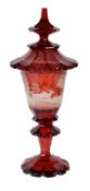 A large Bohemian ruby-flash goblet and a cover, third quarter 19th century, the tapered decagonal
