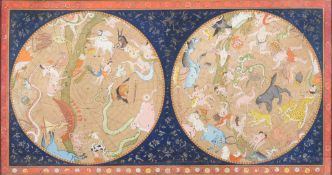 Rajasthan, Jaipur, circa 1780. The Northern and Southern celestial hemispheres, black ink and