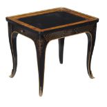 A small black painted side table with single frieze drawer , of recent manufacture, 57cm high, 54cm