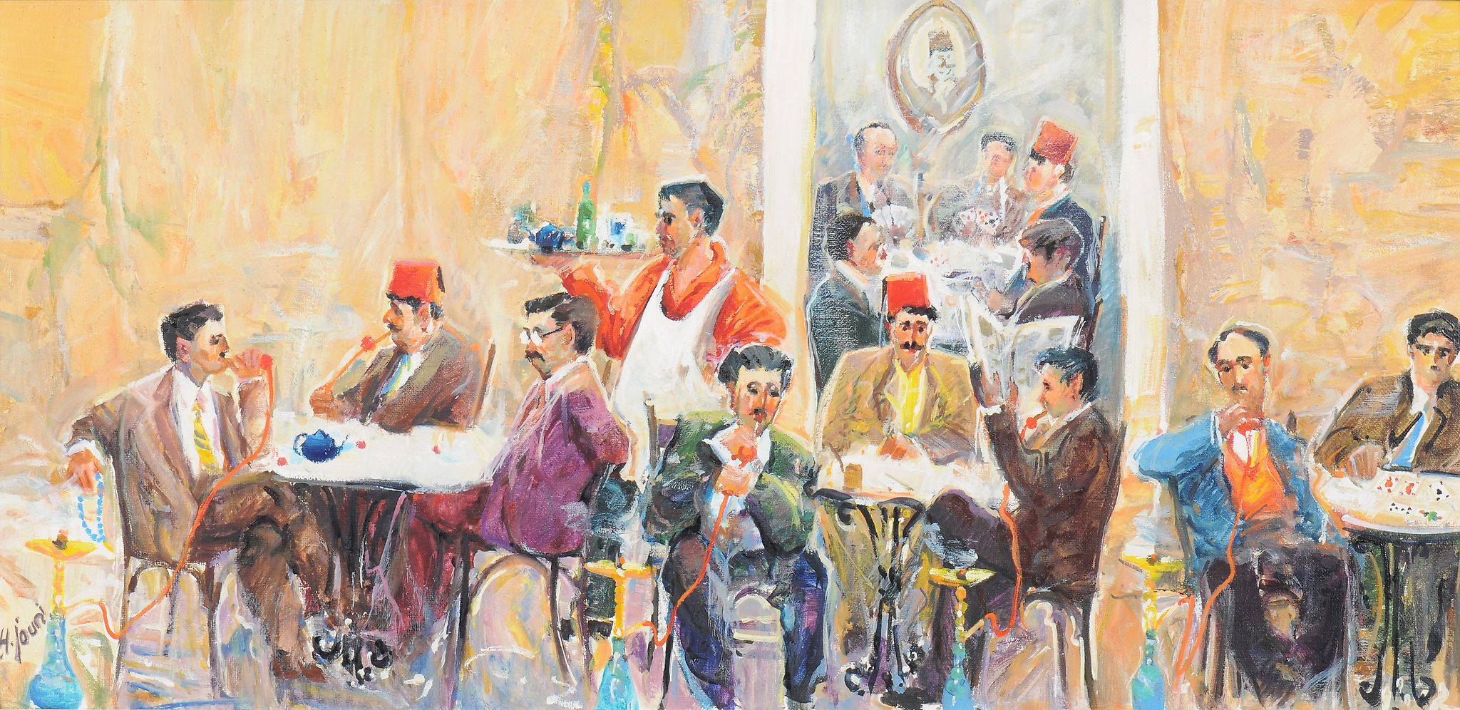 Hassan Jouni (Lebanese b. 1942), Cafe scene,