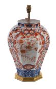 A Japanese Imari octagonal vase, Meiji Period, mounted as a lamp, the vase approximately 40cm high,