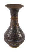 A Mamluk style silver inlaid brass vase , Egypt or Syria, 19th Century, of baluster form with long