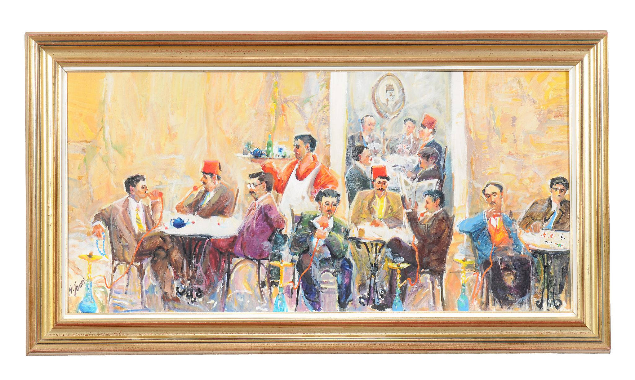 Hassan Jouni (Lebanese b. 1942), Cafe scene, - Image 2 of 6