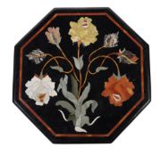 An Indian 'pietra dure' marble inset octagonal table top, second half 20th century, depicting a