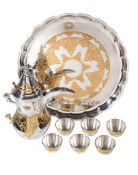 A German silver coloured parcel gilt coffee service by Deyhle, .925 standard, circa 1980, the