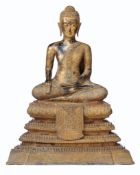 A large Thai gilt-lacquered bronze Buddha , Late Rattanakosin period, 19th Century, seated in