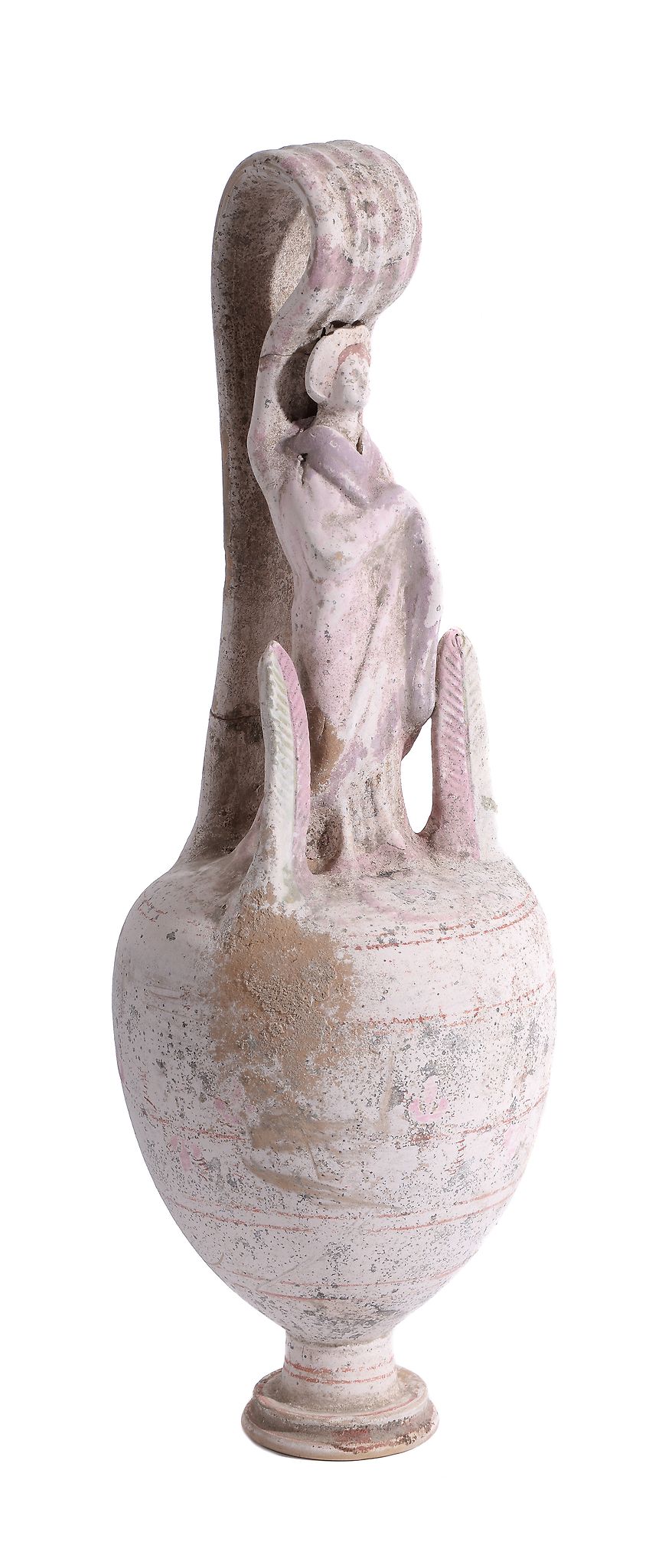 A Canosan pottery false oinochoe, circa 3rd century BC, the ovoid body decorated in pale pink slip