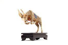 Ω A silver coloured gilt and enamel model of a billy goat, stamped Silver and 19 only, possibly