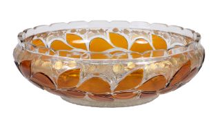 A Czech glass amber-flashed clear and gilt bowl , decorated with a band of stylized foliage and