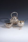 A Japanese silver four piece tea service, three incuse chop marks and jungin (pure silver), Meiji