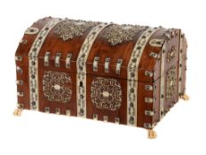 Ω An Anglo Indian sandalwood and ivory mounted dome topped coffer, mid 19th century, the exterior