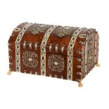 Ω An Anglo Indian sandalwood and ivory mounted dome topped coffer, mid 19th century, the exterior