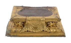 A Tibetan gilt-bronze stand, 17th century, 34.5cm long x 20.5cm deep x 10cm high