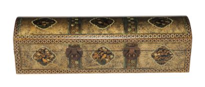 A large contemporary lacquer box, in the form of a 17th Century Namban coffer, decorated on a roiro