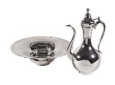 A Turkish silver coloured rosewater ewer and basin, stamped GUL 900 , late 20th century, with a