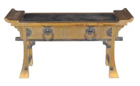 A gilt painted and metal mounted altar table , of recent manufacture, probably Korean, with two