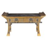 A gilt painted and metal mounted altar table , of recent manufacture, probably Korean, with two