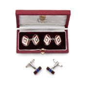 Asprey, a pair of silver and enamel double sided cufflinks, London 1995, the red and white