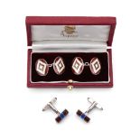 Asprey, a pair of silver and enamel double sided cufflinks, London 1995, the red and white