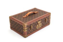 Louis Vuitton, Monogram, a cigar humidor in the form of a hard suitcase, with a leather handle atop