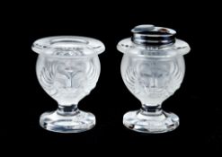 Lalique, Cristal Lalique, Tete De Lion, a clear and frosted glass table lighter and cigarette