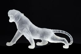 Daum, Tigre de Bengale Blanc, a clear pate de verre model of a Bengal tiger, limited edition 0137/