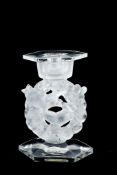 Lalique, Cristal Lalique, Mesanges, a clear and frosted glass candlestick, with a detachable