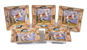 A set of four modern Porcelaine de Paris ashtrays or vide poches , printed with a caparisoned horse