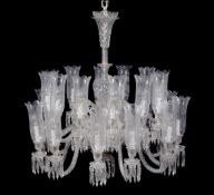 Baccarat, a moulded, cut and etched glass twenty-four light chandelier, late 20th century, in early