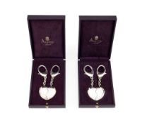 Asprey, two silver heart key chains, import marked for London 1997, sponsor's mark of Asprey Plc,