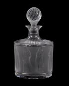 Lalique, Cristal Lalique, Femmes Antiques, a clear and part frosted glass wine decanter and