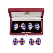 Asprey, a pair of silver and enamel double sided cufflinks, London 1995, the pink and blue