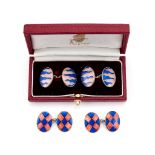 Asprey, a pair of silver and enamel double sided cufflinks, London 1995, the pink and blue