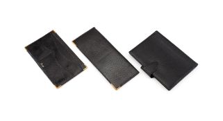 Ω Asprey, a black lizard wallet, opening to six card slots and a cash pocket, 22 x 9cm, in an