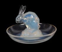 Lalique, Rene Lalique, Lapin, an opalescent glass cendrier, engraved mark and No. 285, 9.5cm