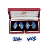 Asprey, a pair of silver and enamel double sided cufflinks, London 1994, the blue and green