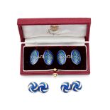 Asprey, a pair of silver and enamel double sided cufflinks, London 1994, the blue and green