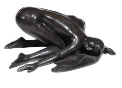 A patinated bronze model of a crouching nude, indistinctly signed in the maquette, Shiruda?,