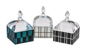 Swarovski, Crystal Decor, three Op Art desk boxes, 2002-2004, designed by Anna Gili (Italian b.