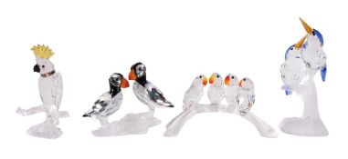 Swarovski, Feathered Beauties Collection, Puffins, a chrome plated, clear and coloured glass model