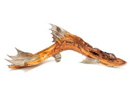 Lotus Arts de Vivre, an olivewood and silver coloured model of a fish, stamped 925 with maker's