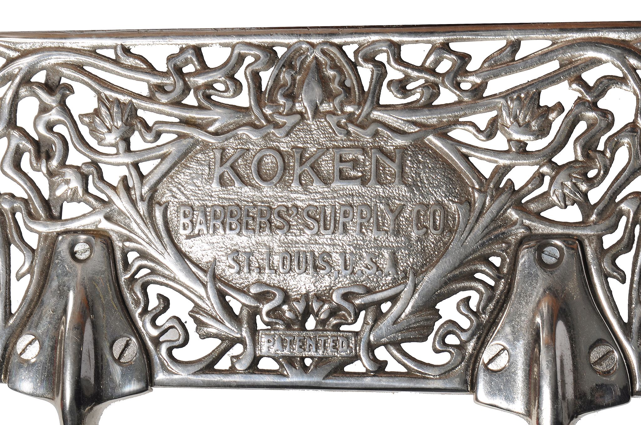An oak, chromed metal and leather upholstered barber's chair, Koken, early 20th century and later - Image 3 of 3