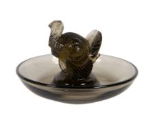 Lalique, Rene Lalique, Dindon, a brown glass cendrier, engraved mark, 11cm diameter (Marcilhac 287)