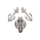 Asprey, two silver anchor shaped paperclips, Birmingham 1994, 5.5cm (2 1/4in) long, in Asprey card