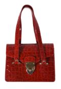 Aspinal, a red leather handbag, the red leather crocodile effect bag with double strap handles, and