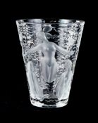 Lalique, Cristal Lalique, Ondines, a clear and frosted glass intaglio vase, engraved mark, 24cm