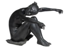 A bronze figure of a seated nude as a coffee table, late 20th century, indistinct foundry? mark,