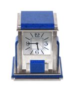 Cartier, Mystery Prism, an Art Deco style electro-plated and simulated lapis lazuli desk clock,