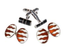 Asprey, a pair of silver and enamel double sided cufflinks, London 1995, the red and white